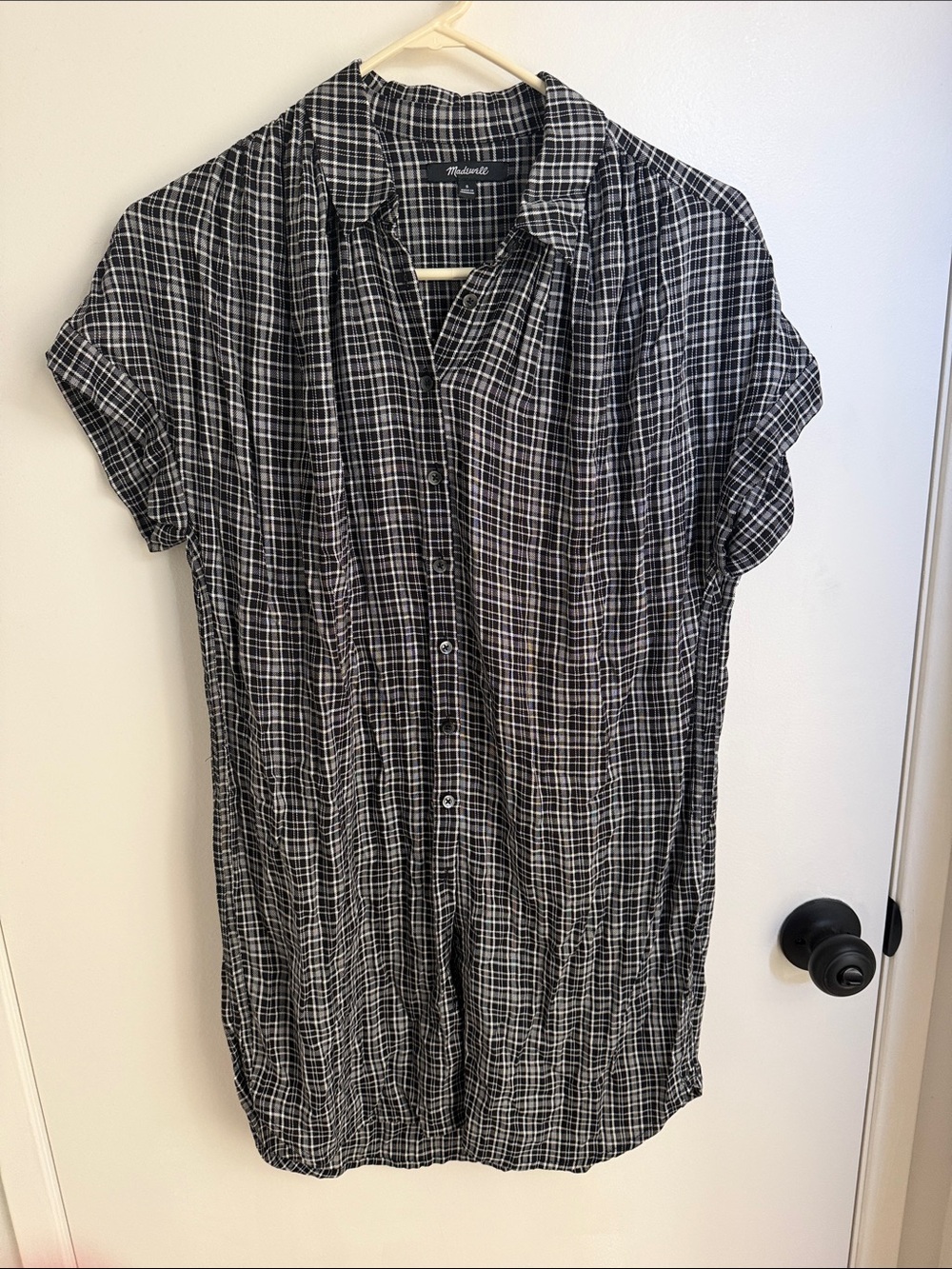 Madewell Black & White Plaid Button-Down Shirt Dress
